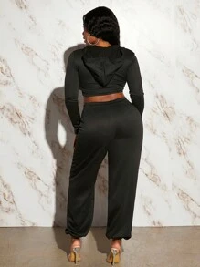 Slaydiva Cut Out Super Crop Hoodie & Leggings - Black - View 2