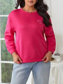 SHEIN Frenchy Hơn Thêu trái tim Thả vai Áo nỉ - Màu Hồng Tươi - Xem 4