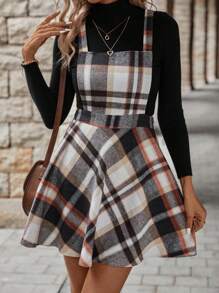 SHEIN LUNE 格紋印花背帶洋裝不帶T恤 - 彩色 - 查看 3