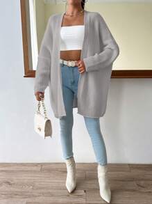 SHEIN Essnce 蝙蝠袖休闲设计开衫 - 灰色 - 查看 5