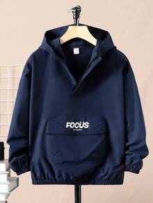 SHEIN 男孩休閒寬鬆運動連帽提花套頭夾克,青年尺寸 - 寶藍色 - 查看 5