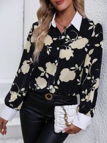 SHEIN LUNE 隨機印花撞色襯衫 - 彩色 - 查看 1