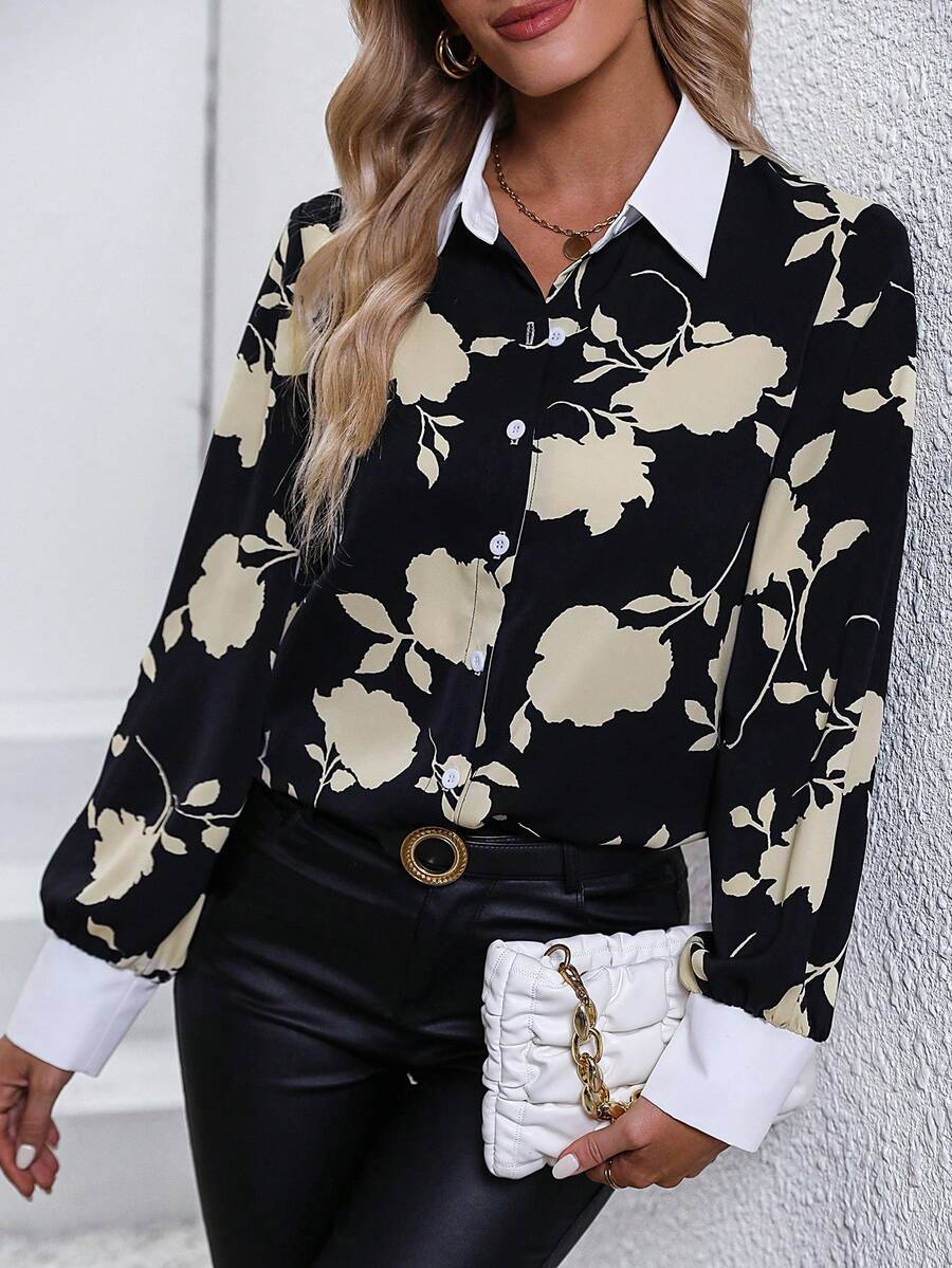 SHEIN LUNE 隨機印花撞色襯衫 - 彩色 - 查看 1