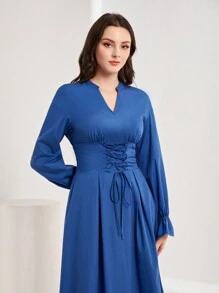 Mulvari Vestido de mujeres unicolor elegante de cintura con cordón