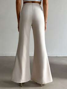 EURMUSE Women's Fashionable Versatile Commuting Solid Color High-Waisted Flare Suit Pants - Beige - View 2