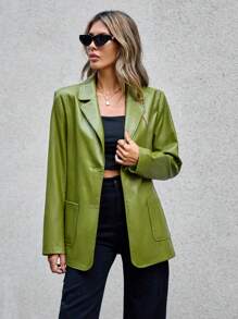 SHEIN Privé 西裝領腰帶PU皮革西裝外套