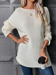 SHEIN Essnce Cổ thuyền Thả vai Áo len - trắng - Xem 1