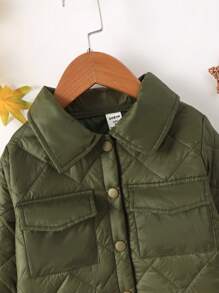 SHEIN 男童秋冬純色保暖翻領羈絆大衣 - 軍綠色 - 查看 4