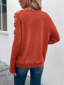 SHEIN LUNE 鏤空插肩袖T恤 - 紅色 - 查看 2