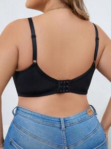 女士大尺碼花邊拼接前扣無鋼圈內衣 - 黑色 - 查看 2