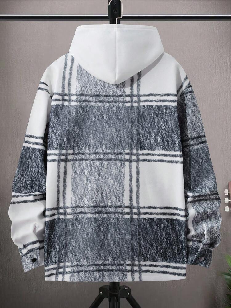 Men's Loose Fit Plaid Button Up Overcoat