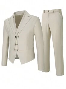 Manfinity Mode Men's Solid Color Three-piece Suit - Apricot - View 2