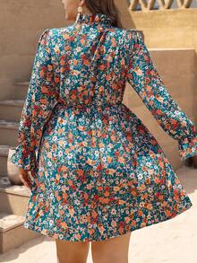 SHEIN VCAY Hơn Vải in hoa tay áo lá sen Đầm - Nhiều màu - Xem 2