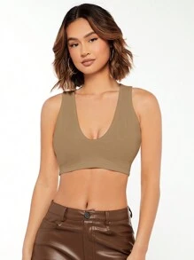 SHEIN BASICS 素色短款背心 - 駝色 - 查看 5