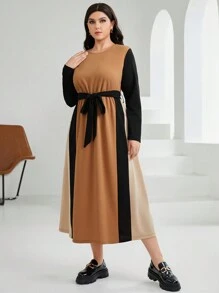 Seusyu 大尺碼女裝色塊阿拉伯風連帶腰裙裝 - 彩色 - 查看 6