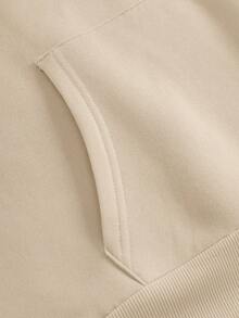 SHEIN EZwear 印花袋鼠口袋抽繩保暖連帽衫 - 杏色 - 查看 8