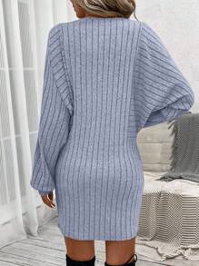 SHEIN LUNE Vestido ajustado de manga murciélago tejido de canalé