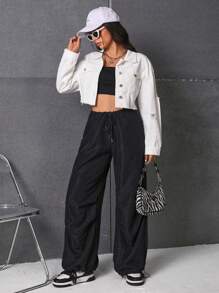 SHEIN Frenchy Áo khoác denim một hàng khuy rách dành cho nữ - trắng - Xem 5