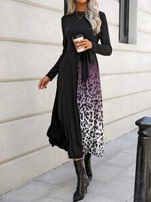 SHEIN Clasi In hoa Báo Váy có thắt lưng - màu đen - Xem 6