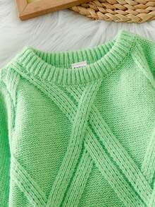 Bebé Chicas Suéter de punto unicolor - Verde - Ver 3