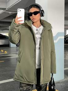 SHEIN EZwear Women'S Padded Parka Coat With Collar