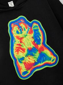 SHEIN Tween Girl Bear Print Drop Shoulder Sweatshirt - Black - View 5