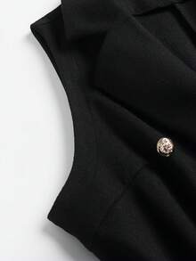 SHEIN Clasi Plus Double Breasted Belted Vest Overcoat - Black - View 7