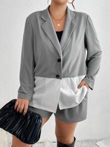 SHEIN Essnce Plus Two Tone Single Button Blazer & Shorts