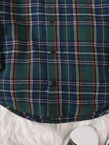 SHEIN 小男孩休閒街頭風格運動綠色格子圖案印花寬鬆落肩長袖翻領襯衫，背部有 Nyc 印花秋冬 - 彩色 - 查看 6