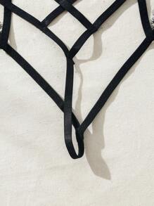 Spicy Aura Women Sexy Lingerie Backless Memotong Plain - Hitam - View 5
