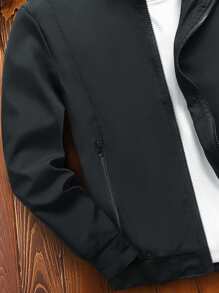 Calvornis 男士长袖宽松斜插口袋拉链夹克，不含T恤，秋季款 - 黑色 - 查看 3