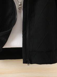 SHEIN Young Girl Fuzzy Trim Zipper Hooded Jacket Without Sweater - Black - View 7