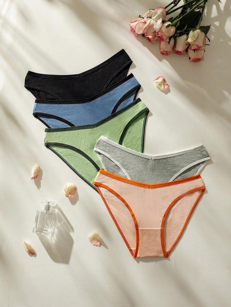 CoupledUp 5 piezas Calzoncillos unido en contraste tejido de canalé - Multicolor - Ver 1