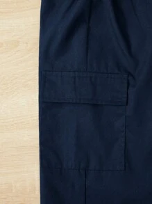SHEIN Tween Boy Flap Pocket Side Cargo Pants - Navy Blue - View 4