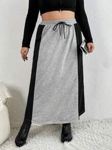 SHEIN Essnce Hơn Hai âm Eo dây rút Váy - Xám - Xem 6