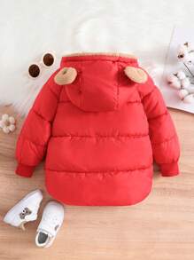 Young Boy 3D Ear Design Hooded Dual Pocket Raglan Sleeve Padded Coat - Burnt Orange - View 2