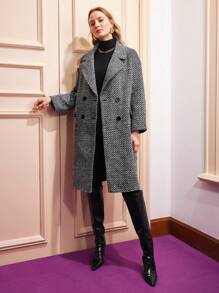 MOTF PREMIUM TWEED DOUBLE BREASTED OVERCOAT - Black and White - View 2