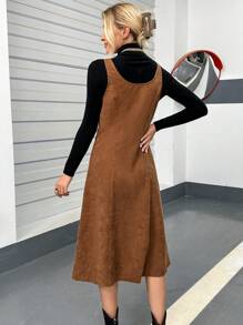 SHEIN Essnce Dây kéo Vải to sợi Đầm Tổng thể Không có áo len - màu nâu - Xem 2