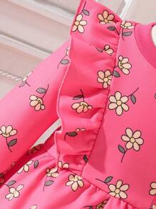 SHEIN Young Girl Allover Floral Print Ruffle Trim Dress - Hot Pink - View 5