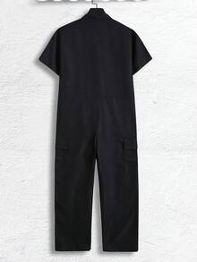 Manfinity Hypemode 男士實色插袋襯衫式運動連身裝（不帶t恤） - 黑色 - 查看 2