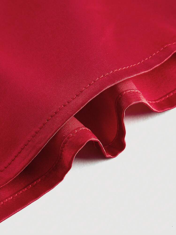 Solid Tie Front Satin Blouse