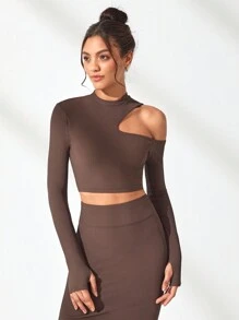 Lifespree Hollow Out Sports T-shirt - Coffee Brown - View 3