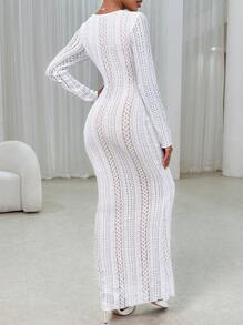 SHEIN Privé Tie Front Mermaid Hem Dress - White - View 4