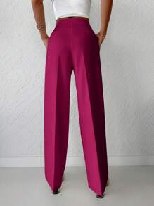 SHEIN Cottnline 女款純色休閒直筒褲 - 玫紅色 - 查看 2