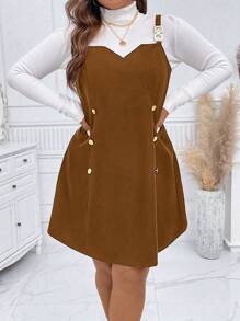 Celure 大碼紐扣細節背帶洋裝無毛衣 - 棕色 - 查看 4