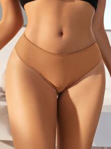 5 piezas Tanga unicolor tejido de canalé