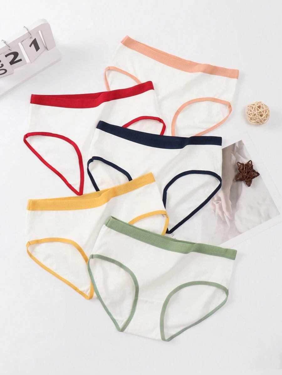 Chica adolescente 5 piezas Calzoncillos unido en contraste - Multicolor - Ver 1