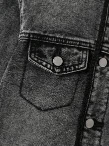 SHEIN Cậu bé Tween Túi có nắp Lót Teddy Áo khoác denim Without Tee - màu đen - Xem 5