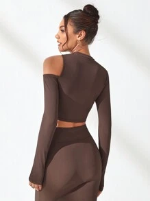 Lifespree Hollow Out Sports T-shirt - Coffee Brown - View 6