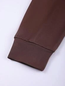 Manfinity Hypemode 男士漫畫字母印花彩塊拉幫袖連帽衛衣，配有束口帶 - 杏色 - 查看 8